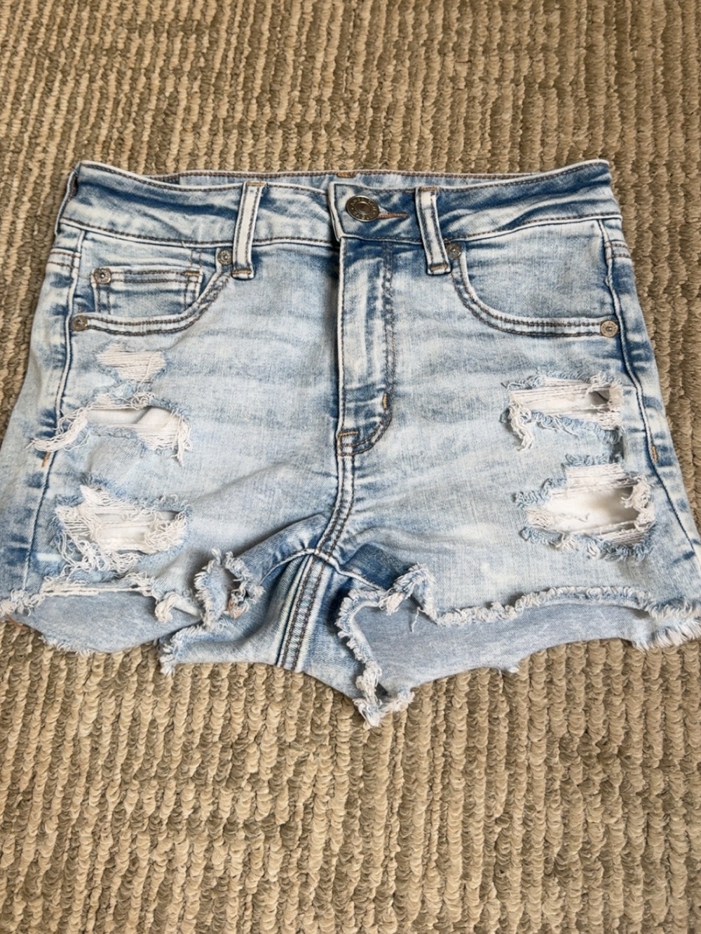 American Eagle Outfitters Light Blue Distressed Denim Shorts